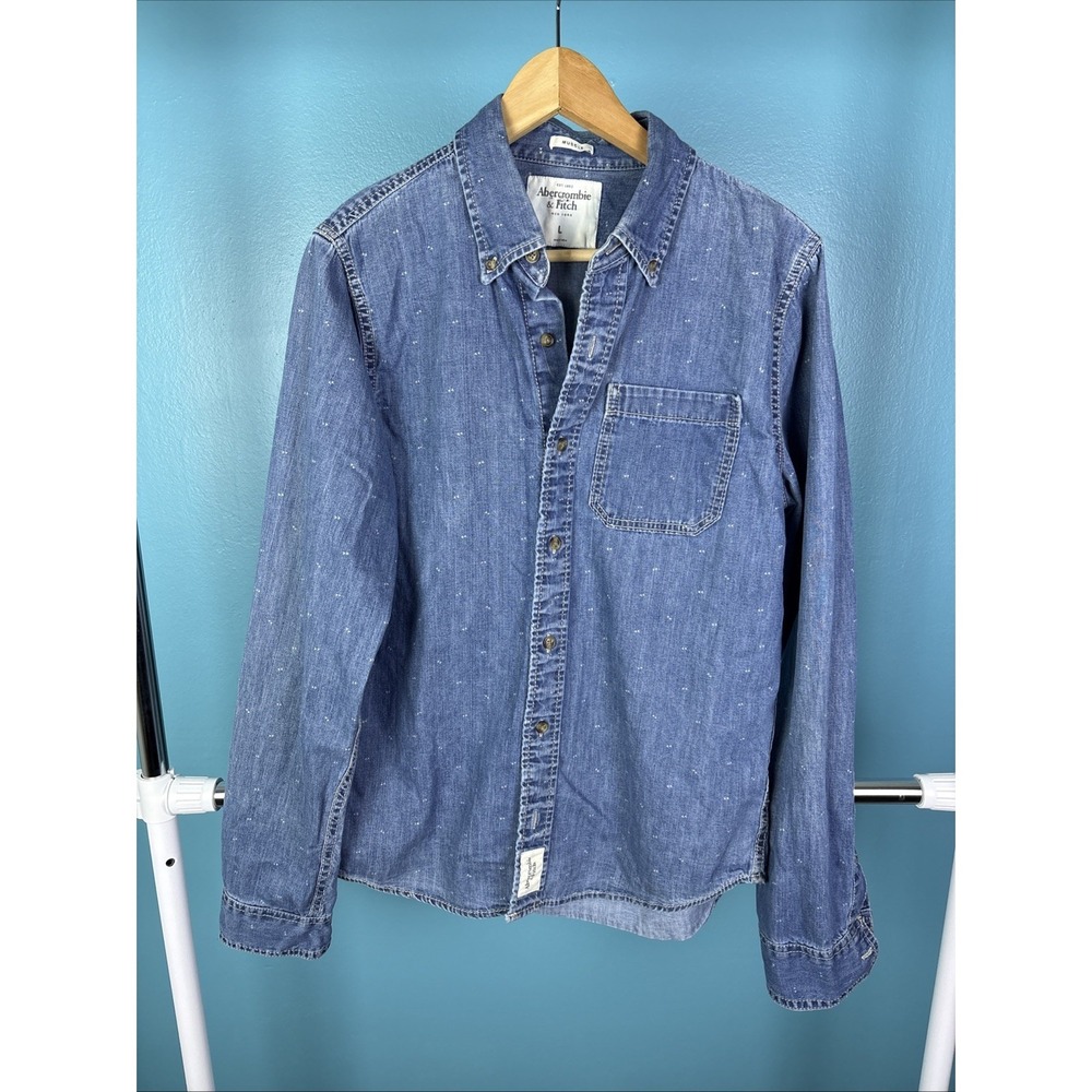 Abercrombie And Fitch Long Sleeve Denim Shirt Size Large Blue Muscle Fit Preppy